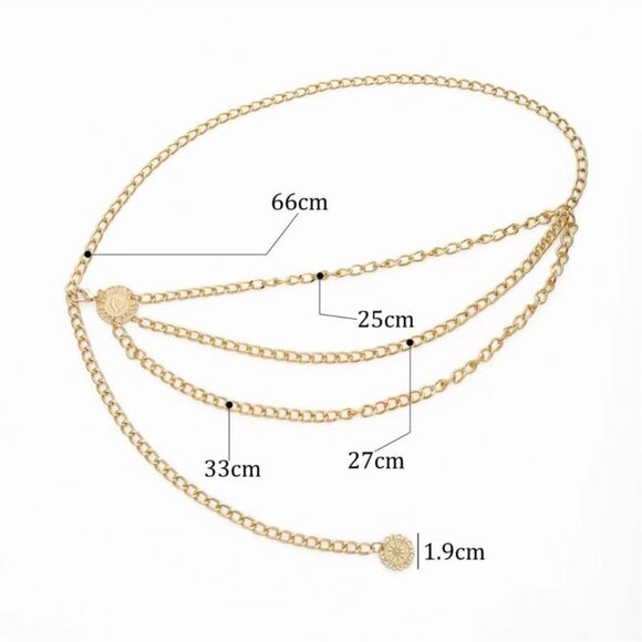 2/$30 Layered Gold Metal Waist Chain Belt Tassel Coin Pendant Ethnic Style OS - Picture 3 of 7